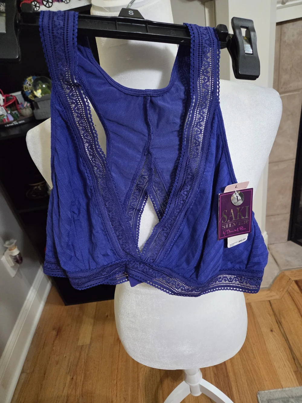 Lace Deep V Bralette - Royal Blue